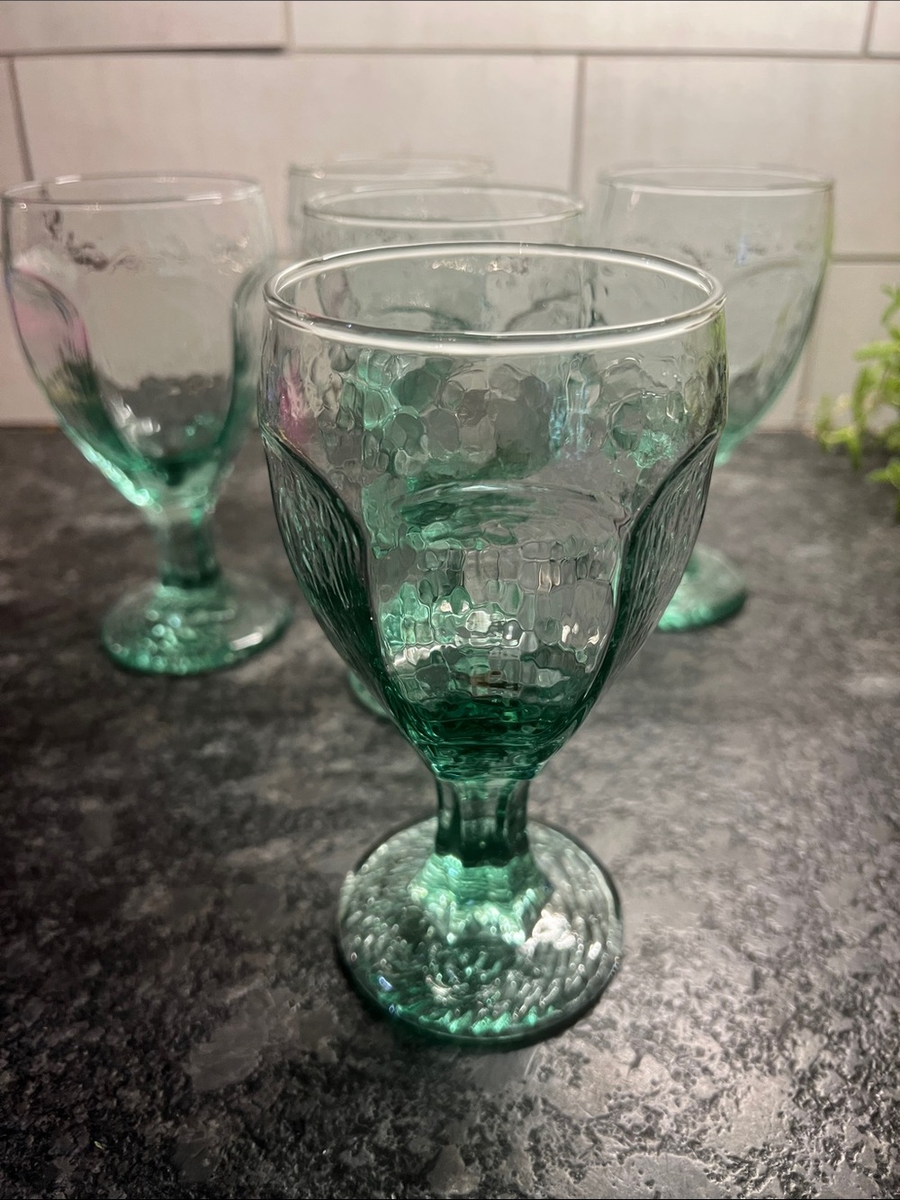 Vintage Libby Textured Glass Goblet - ORCHARD FRUIT OR CHIVARLY Set of 5